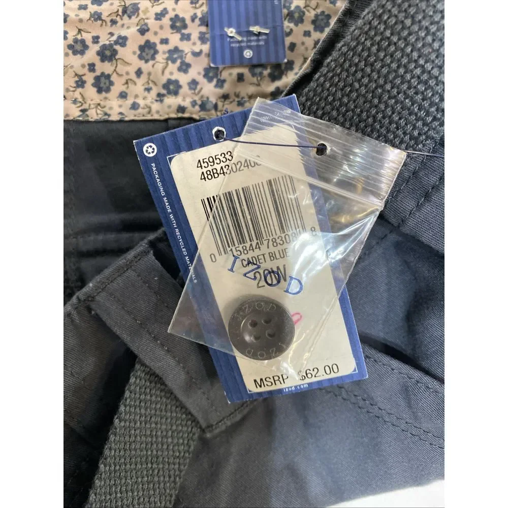 New Izod Chino Pants Belted‎ Stretch 20W Blue Femme Plus Straight leg High rise